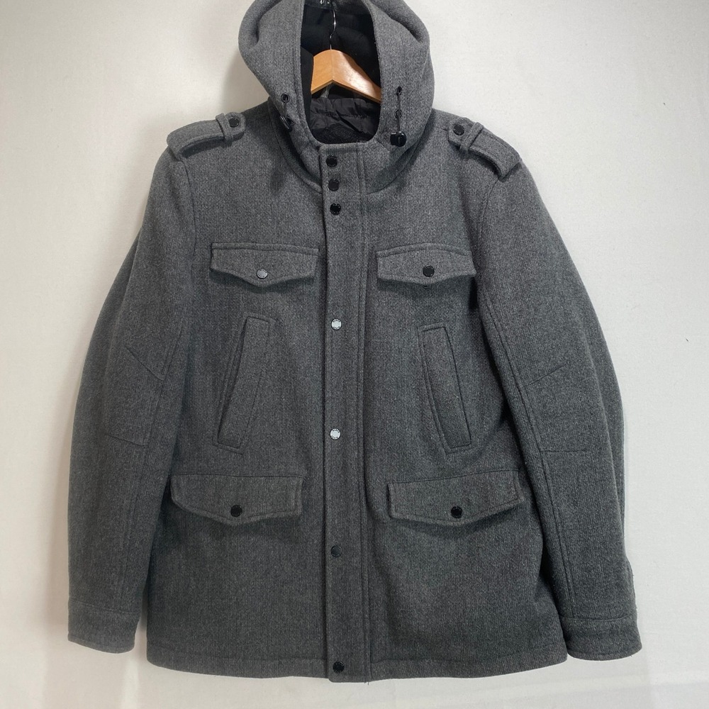 Black Rivet Men's Size L Gray Wool Blend Hooded Winter Parka Military‎ Jacket